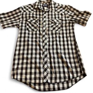 Wrangler Western Pearl Snap Shirt Men’s L Short Sleeve Cowboy Rodeo Plaid